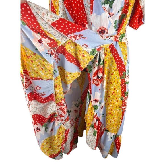 Ny & Co multicolor patterned floral faux wrap midi flowy dress cottagecore M - Picture 3 of 8